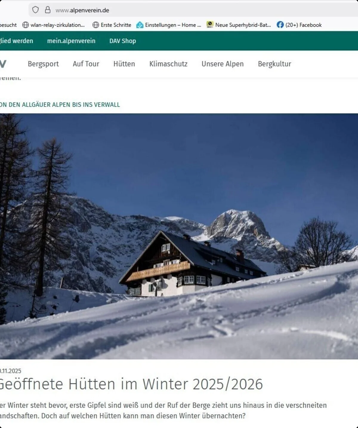 © Screenshot DAV Webseite, Foto Cornelius Chucholowski