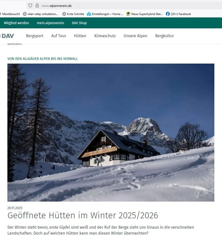 © Screenshot DAV Webseite, Foto Cornelius Chucholowski